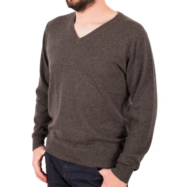 100% Cashmere V Neck Plain Men's Jumper Ptarmigan