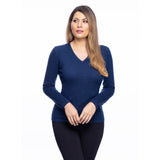 100% Cashmere Women's Fashion V Neck Rivera Blue