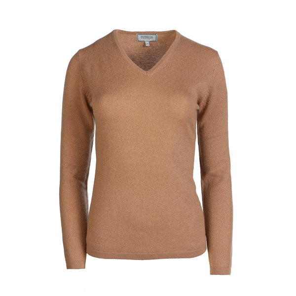 100% Cashmere Women's Fashion V Neck Camel