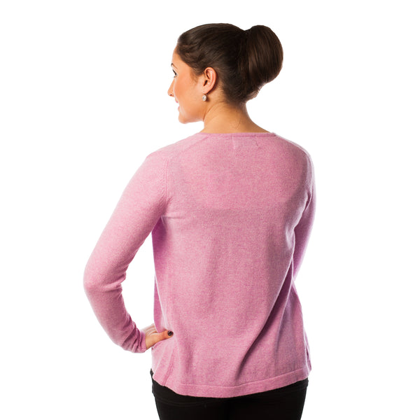 100% Cashmere Women's Crew Neck Cardigan Marl Lilac