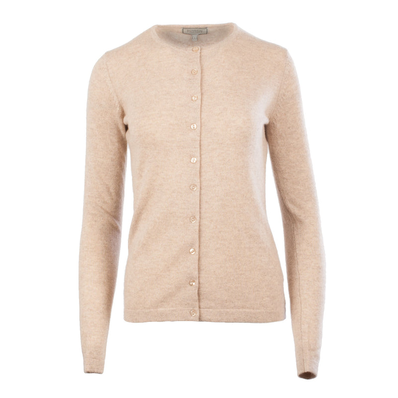 100% Cashmere Women's Crew Neck Cardigan Sand Beige