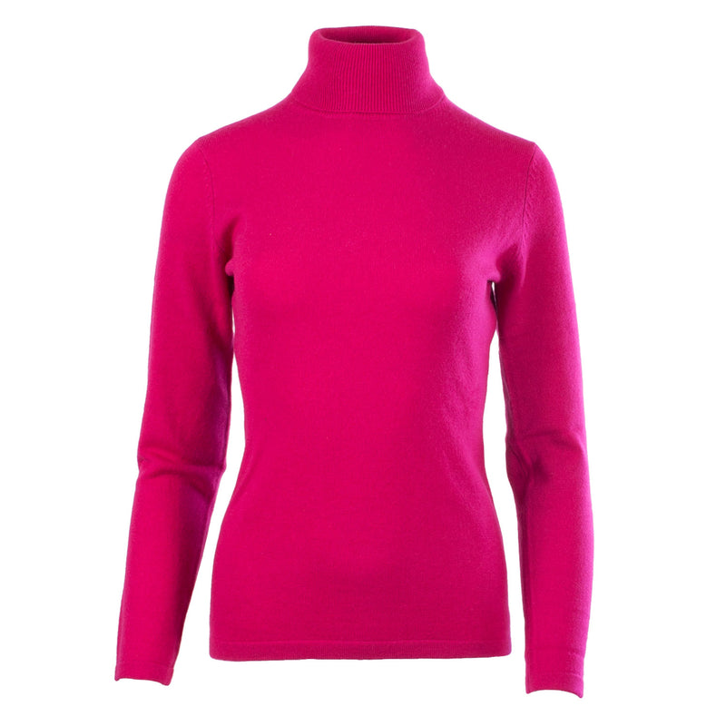 100% Cashmere Women's Fashion Roll Neck Fuchsia