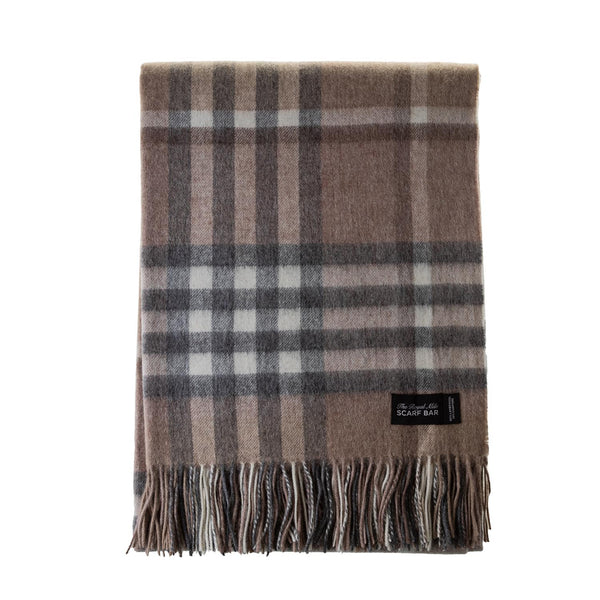 Chequer Tartan 90/10 Cashmere Blanket Camel