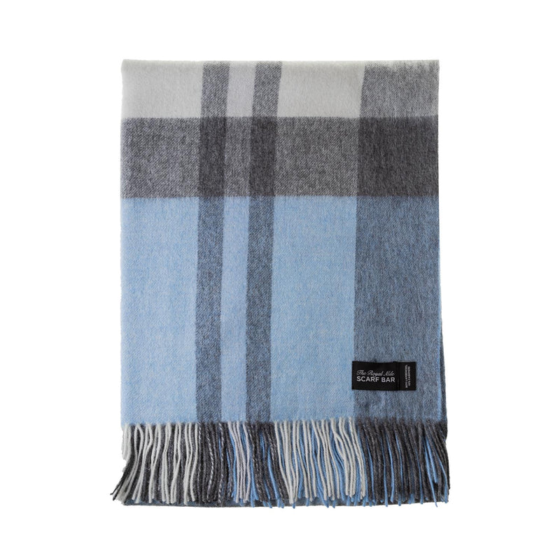 Chequer Tartan 90/10 Cashmere Blanket Exploded Blue