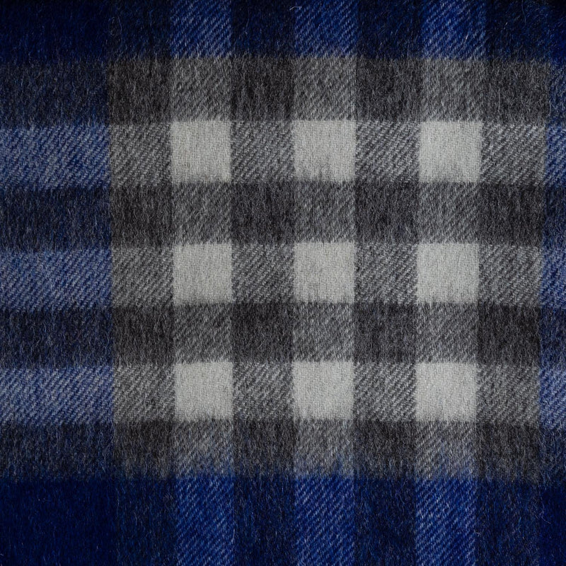 Chequer Tartan 90/10 Cashmere Blanket Navy