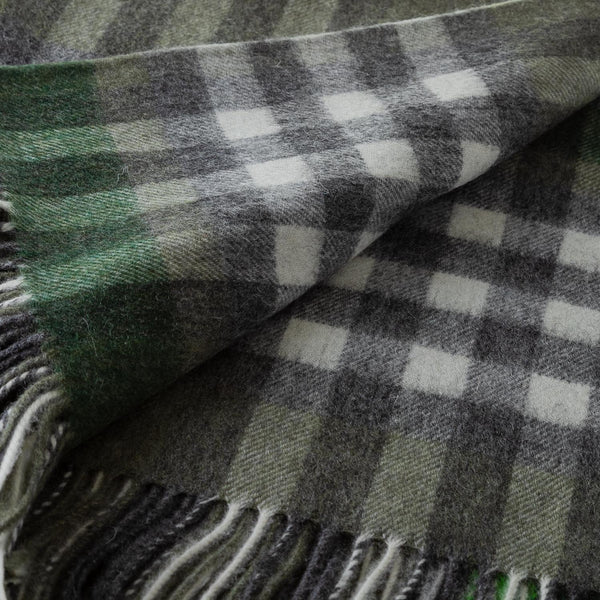 Chequer Tartan 90/10 Cashmere Blanket Olive