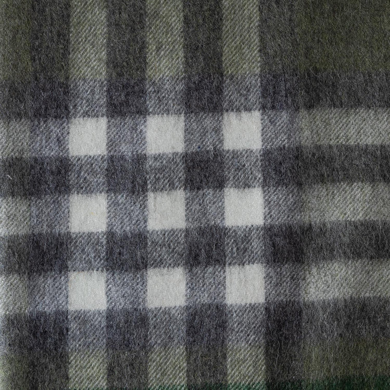 Chequer Tartan 90/10 Cashmere Blanket Olive