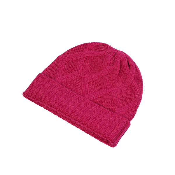 Ladies Racking Detail Turn Up Beanie Fuchsia