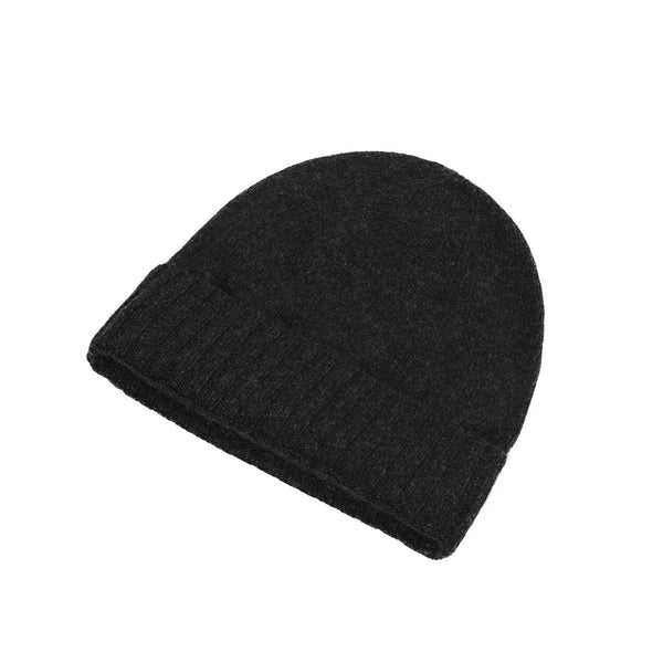 Gents Plain Knit Beanie Rib Turn Up Charcoal