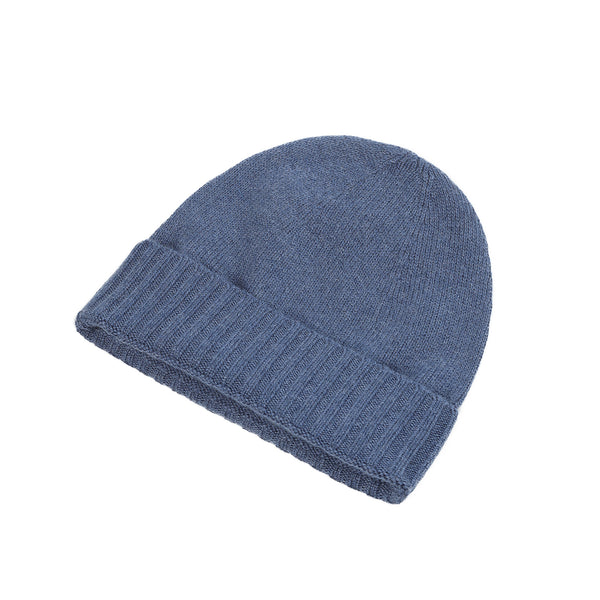 Gents Plain Knit Beanie Rib Turn Up Denim