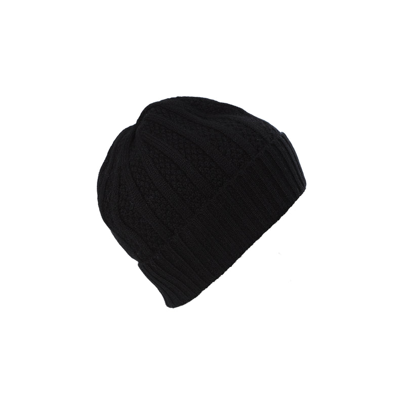 Gents Seed Stitch Rib Turn Up Beanie Black