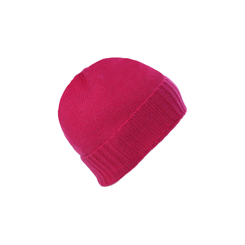 Plain Knit Ladies Beanie Rib Turn Up Fuchsia