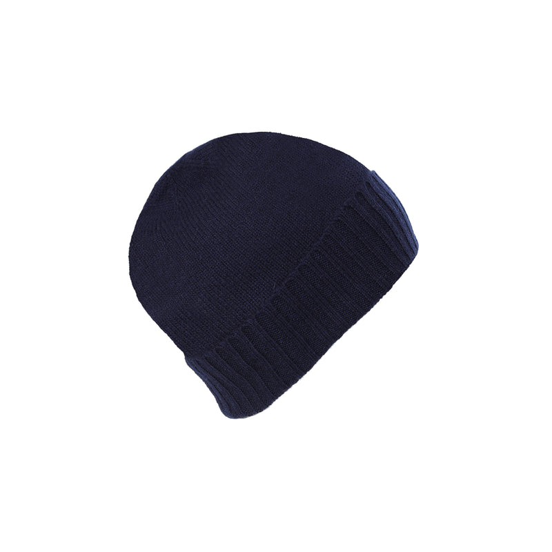 Plain Knit Ladies Beanie Rib Turn Up Navy