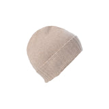 Plain Knit Ladies Beanie Rib Turn Up Sand Beige