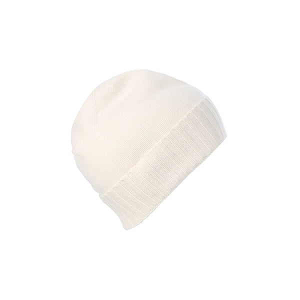 Plain Knit Ladies Beanie Rib Turn Up White