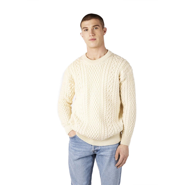 Gents Cuilleann Aran Crew Neck Sweater Natural