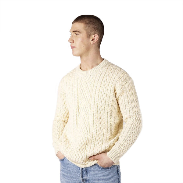 Gents Cuilleann Aran Crew Neck Sweater Natural