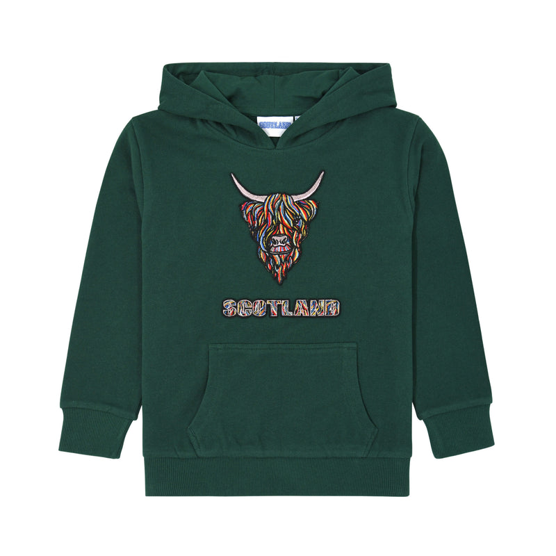 Kids Colourful Highland Cow Emb Hoodie