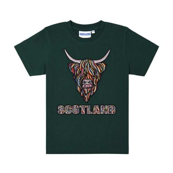 Kids Colourful Highland Cow Emb T-Shirt