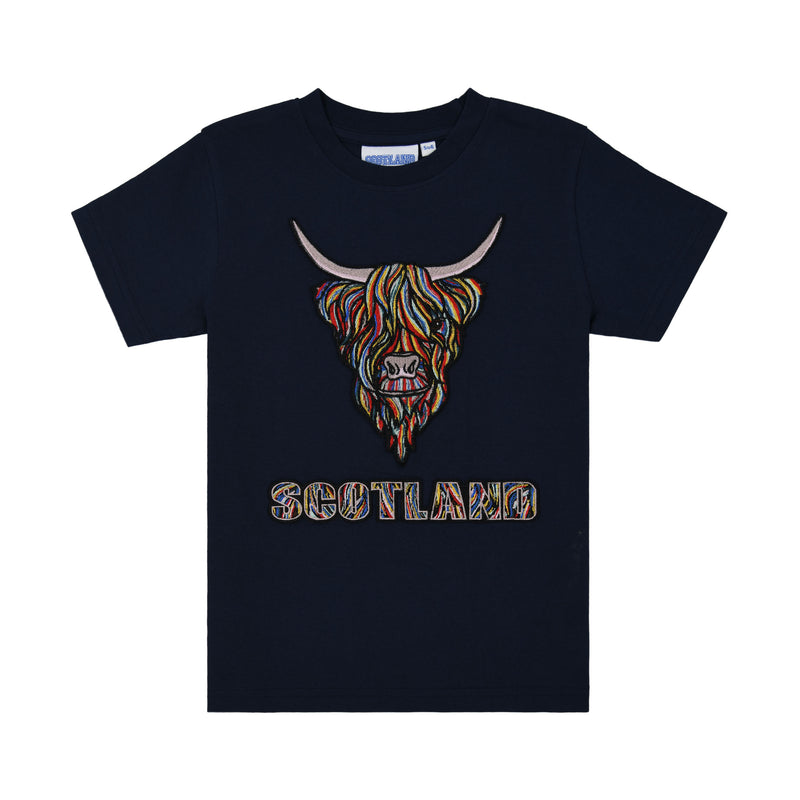 Kids Colourful Highland Cow Emb T-Shirt