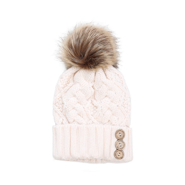 Aran Diamond Cable Button Hat