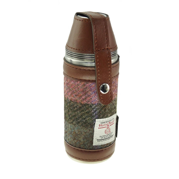 Harris Tweed Hunting Flask Muted Green & Rose Pink Tartan