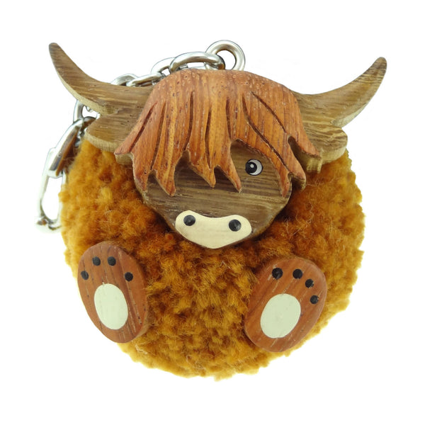 Highland Cow Pom-Pom Key Ring