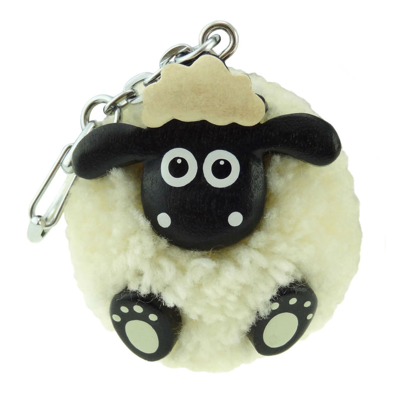 Wooden Sheep Pom-Pom Key Ring