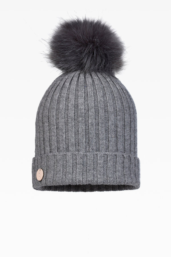 Ava Rib Pom Pom Hat - Faux Fur