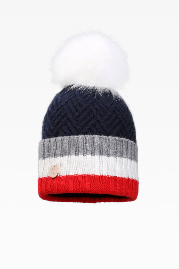 Andie Stripe Pom Hat - Faux Fur