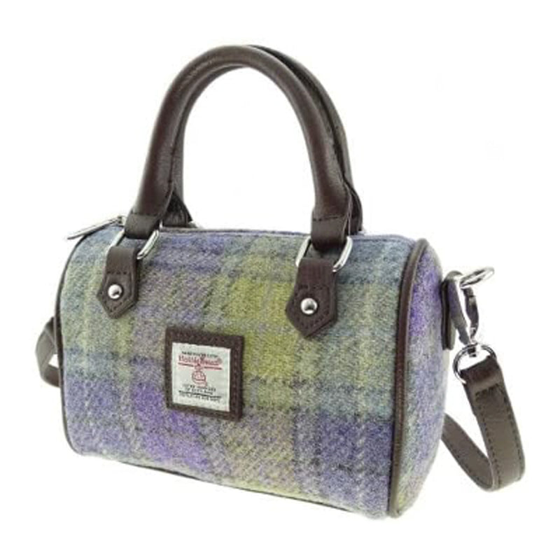 Harris Tweed Kilbride Mini Bowling Bag Muted Lilac/Green Check