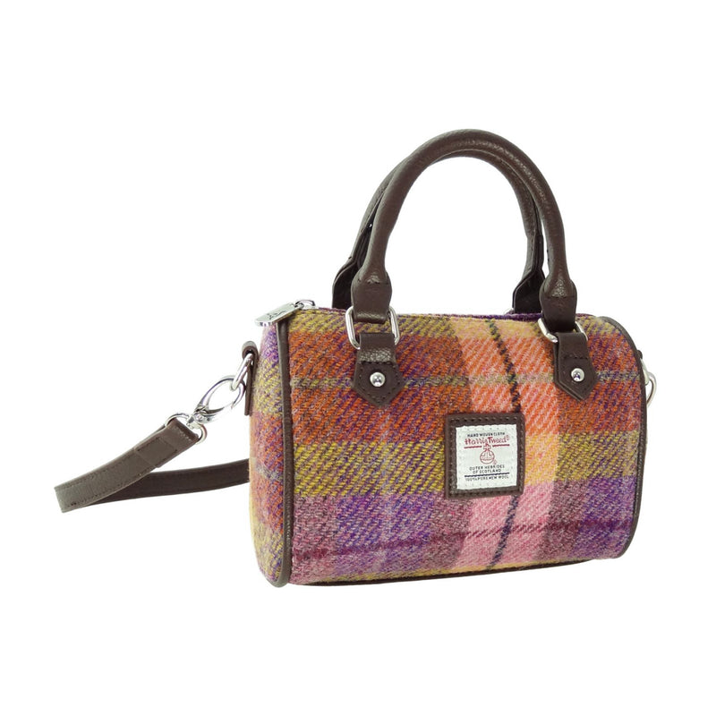 Harris Tweed Kilbride Mini Bowling Bag Peach/Purple Tartan