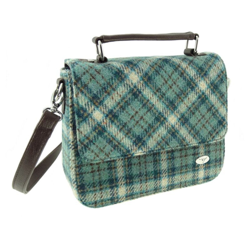 Harris Tweed 'Thurso' Square Bag Duck Egg Cream Chk