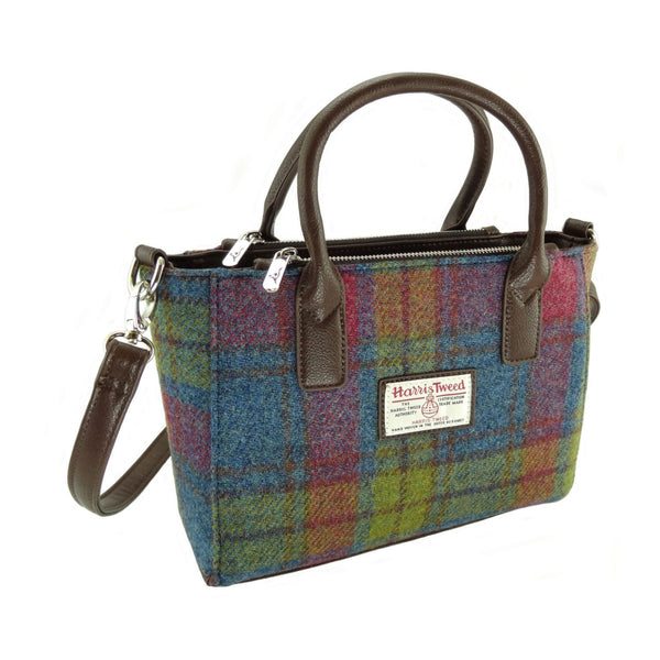 Small Tote Bag With Shoulder Strap Brora Multi Colour Tartan