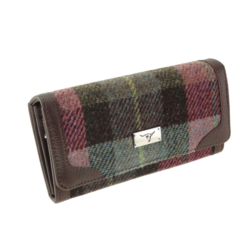 Harris Tweed Purse - Bute Muted Green & Rose Pink Tartan