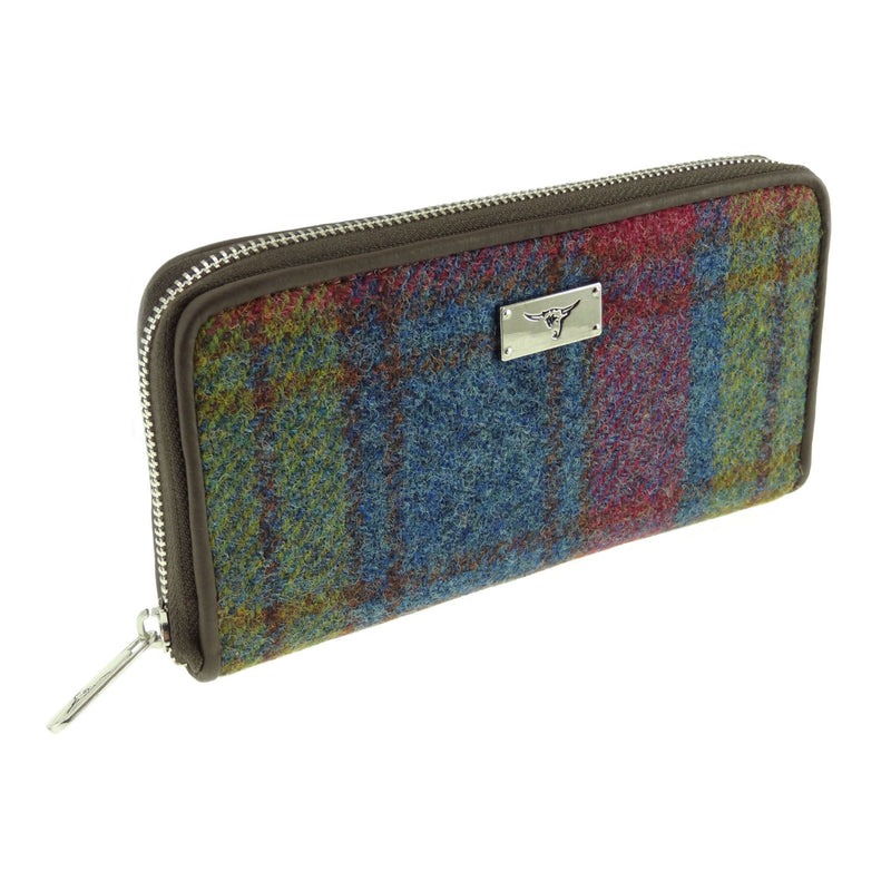 Harris Tweed Long Zip Purse-Staffa Multi Colour Tartan