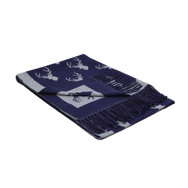 Supersoft Stag Scarf (With Tassels) Navy