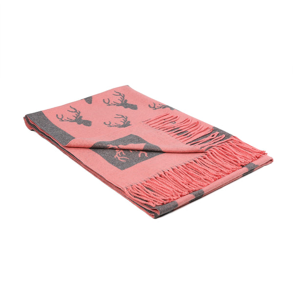 Supersoft Stag Scarf (With Tassels) Pink