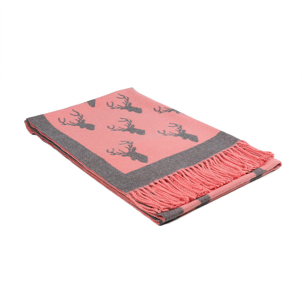 Supersoft Stag Scarf (With Tassels) Pink