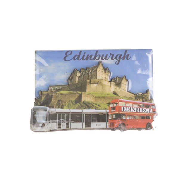 Mdf Magnet - Edinburgh Castle/ Tram/ Bus