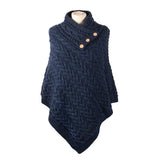 Aran Cable Button Shawl Neck Poncho