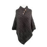 Aran Cable Button Shawl Neck Poncho