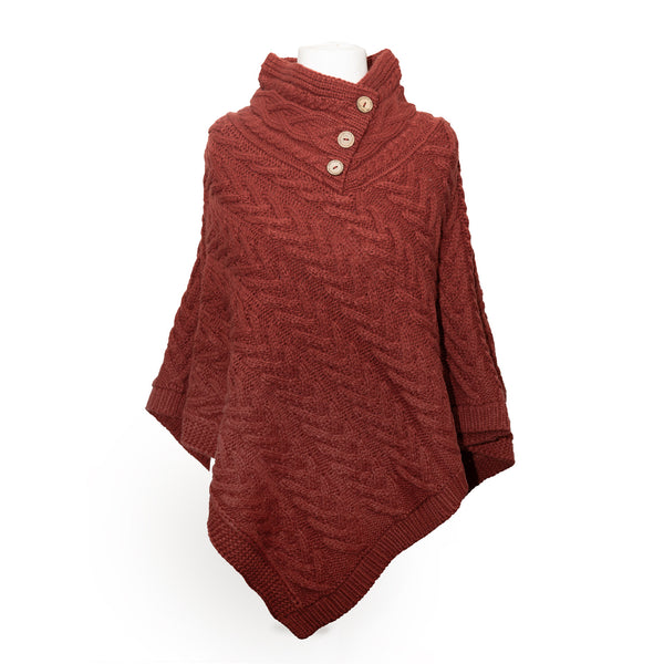 Aran Cable Button Shawl Neck Poncho