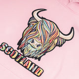 Kids Pastel Highland Cow Hooded Top Cherry Blossom