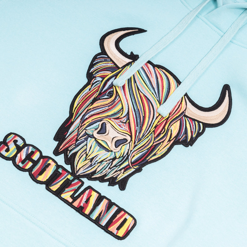 Adults Pastel Highland Cow Hooded Top Aqua