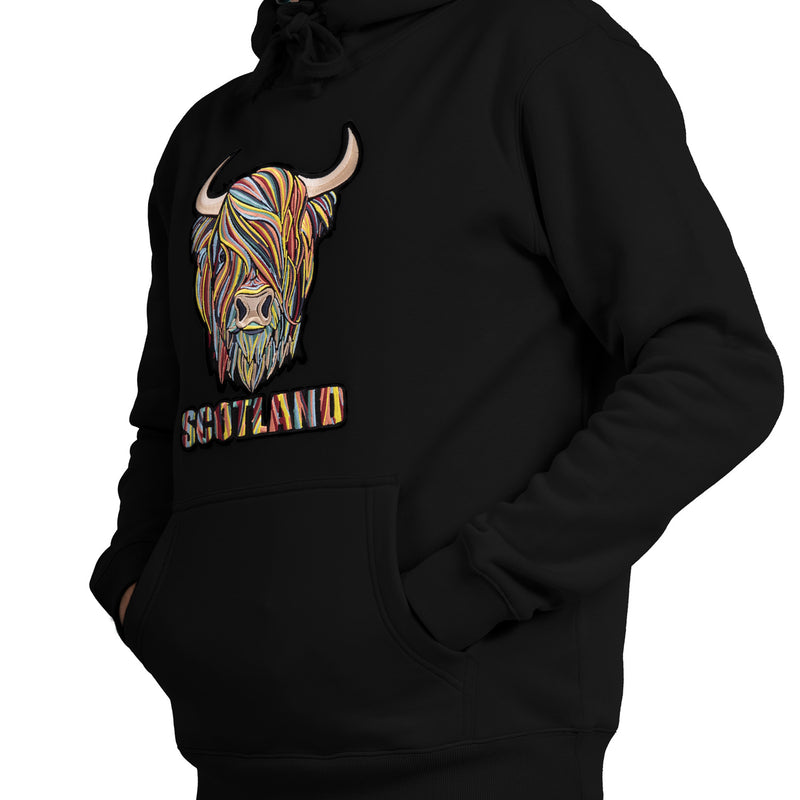 Adults Pastel Highland Cow Hooded Top Black