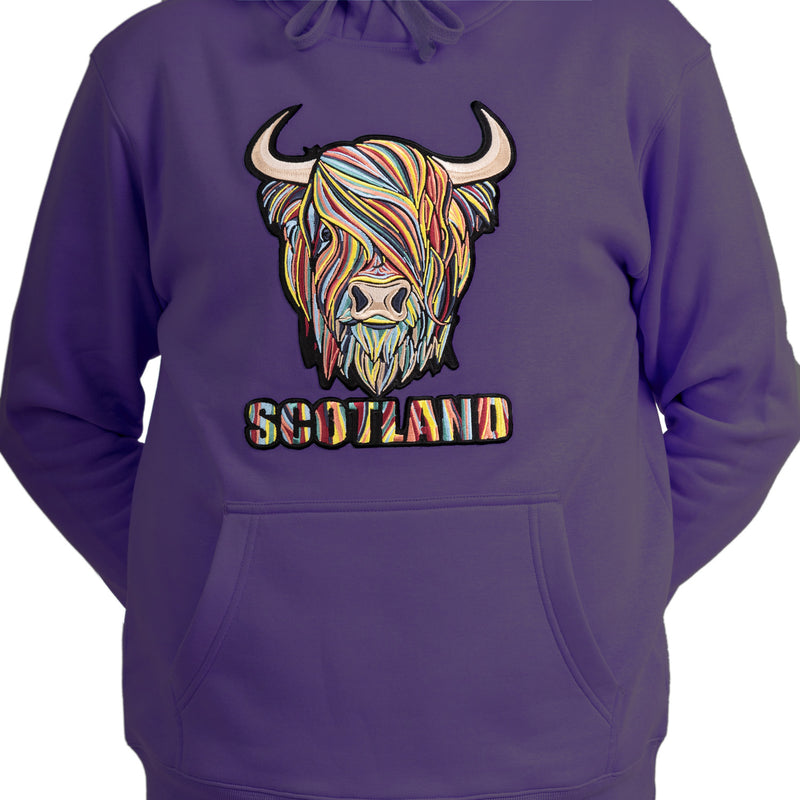 Adults Pastel Highland Cow Hooded Top Purple