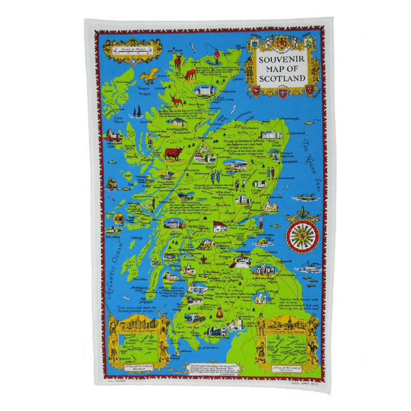 Souvenir Map Of Scotland Kitchen Tea Towel