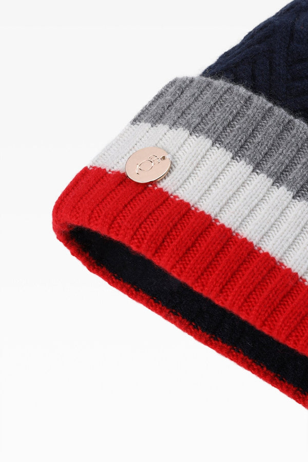 Andie Stripe Pom Hat - Real Fur - Dunedin Cashmere