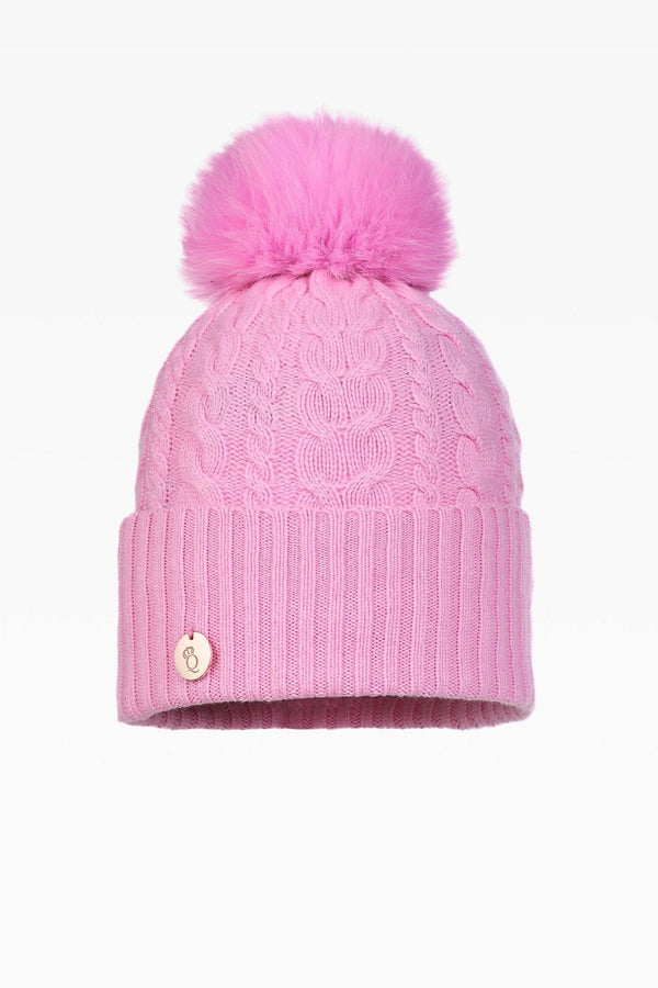 Eve Cable Pom Pom Hat - Real Fur - Dunedin Cashmere